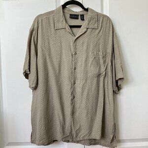 Vintage Denver Hayes Shirt Mens XL Silk Beige Check Print Button Up